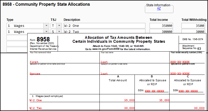 Image of screen 8958 and Form 8958.